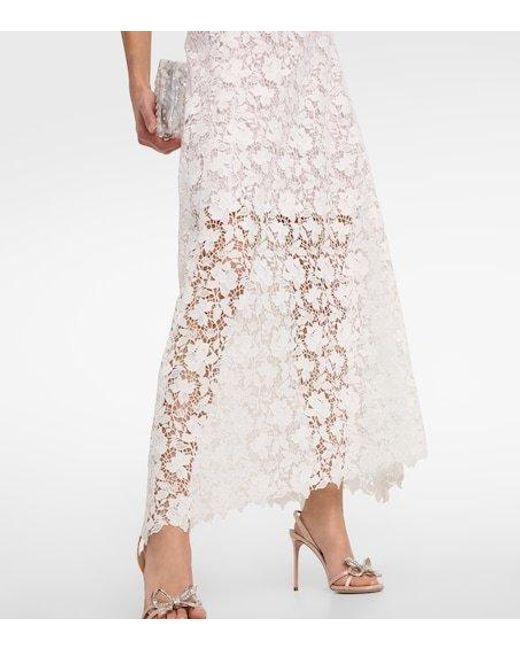 Oscar de la Renta White Floral-Appliqué Guipure Lace Gown