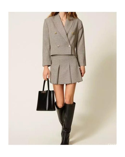 Twinset Multicolor Houndstooth-Pattern Double-Breasted Blazer