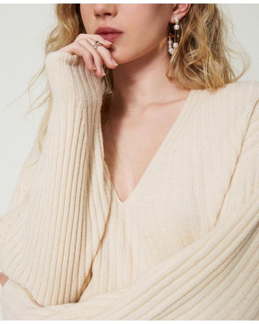 Twinset Natural V-Neck Knitted Jumper