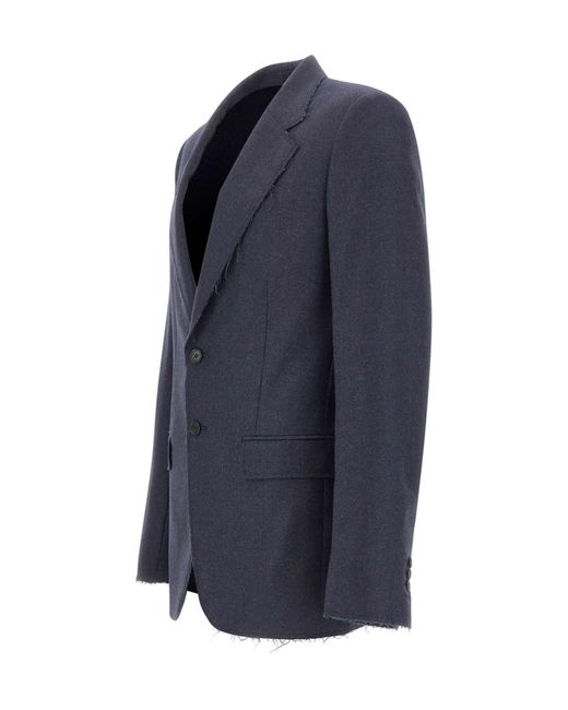 MM6 by Maison Margiela Blue Frayed Single-Breasted Blazer for men