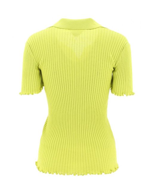 Bottega Veneta Yellow Ribbed-Knit Short-Sleeve Top