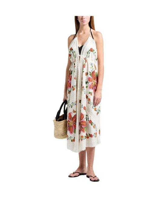 Farm Rio White Multi-Color Crochet Dress