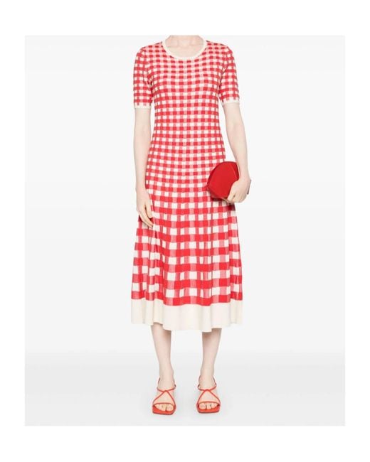 Joseph Red Vichy Checked Midi Dress