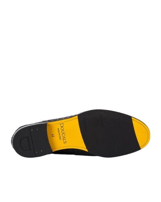 Doucal's Black Round Toe Woven Loafers for men