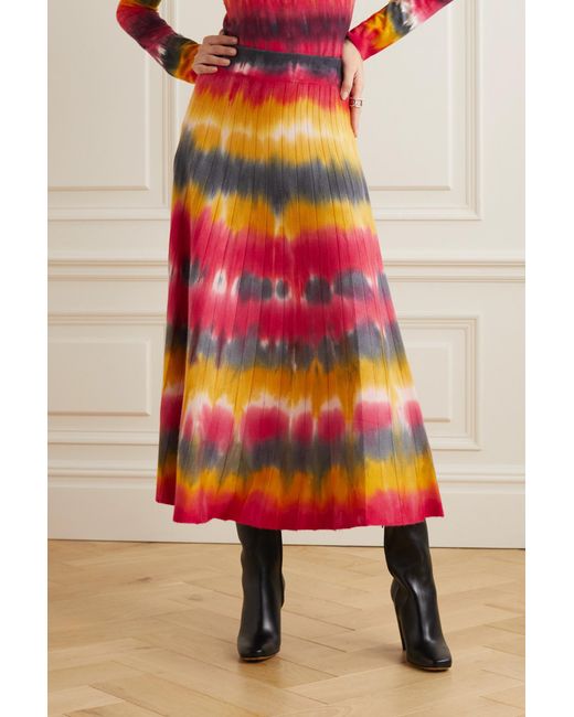 Gabriela Hearst Multicolor Ella Pleated Tie-Dyed Cashmere Midi Skirt
