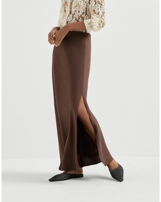 Brunello Cucinelli Brown Fluid Bias-Cut Skirt