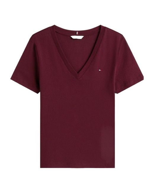 Tommy Hilfiger Red V-Neck Striped T-Shirt