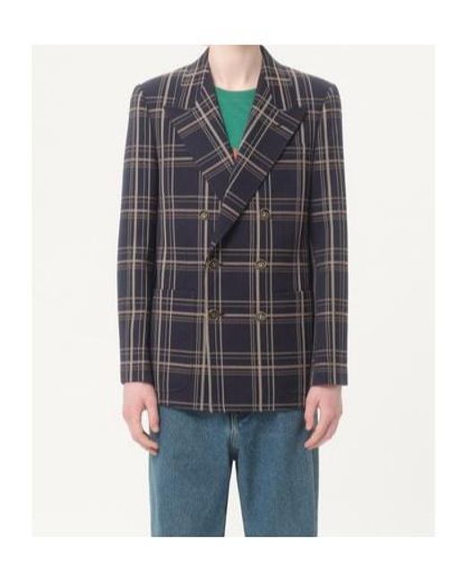 Valentino Blue Checked Double-Breasted Blazer for men