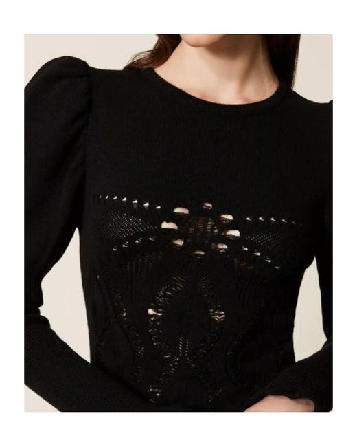 Twinset Black Crochet-Knit Mini Dress