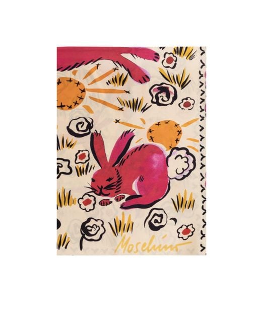 Moschino Pink Rabbit Print Silk Scarf for men