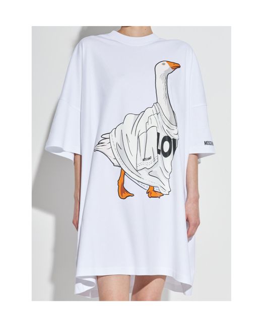 Moschino White Graphic Printed Crewneck T-Shirt Dress