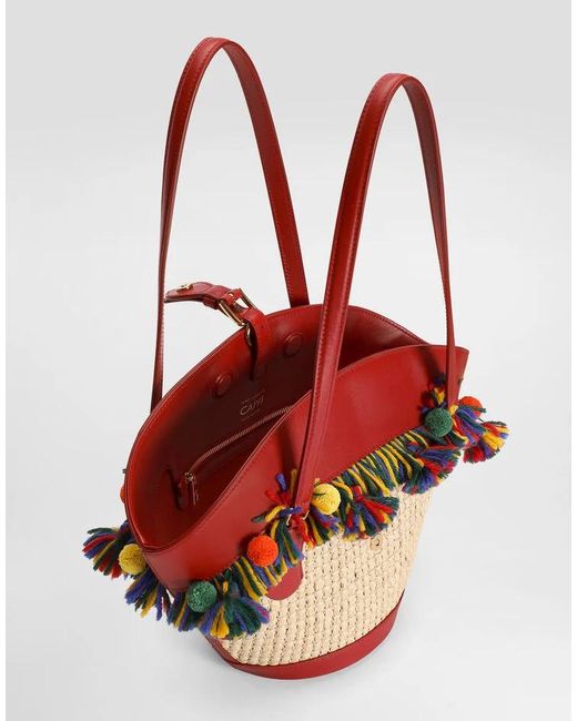 Dolce & Gabbana Red Raffia Coffa Capri Bag