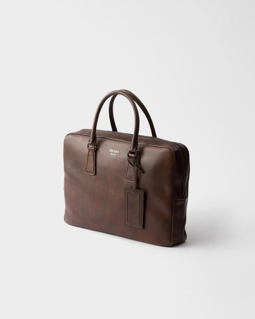 Prada Brown Leather Work Bag for men
