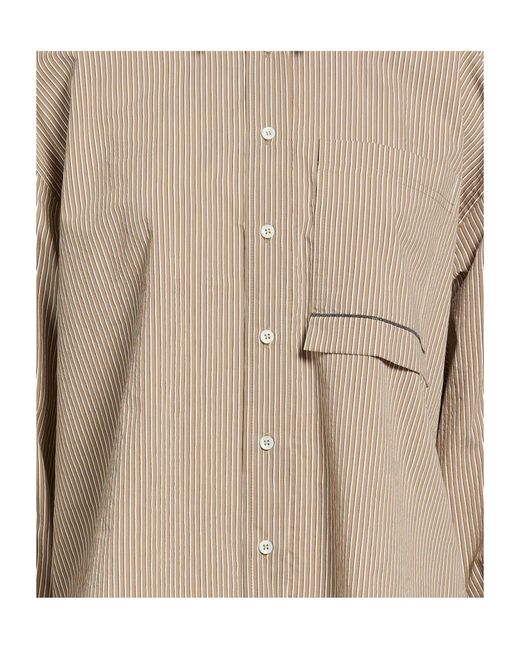 Brunello Cucinelli Natural Striped Long-Sleeve Shirt
