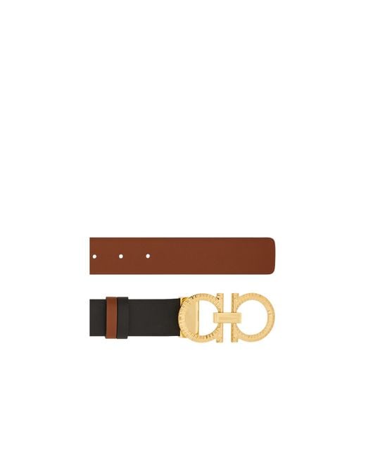 Ferragamo White Reversible And Adjustable Belt With Hammered Gancini