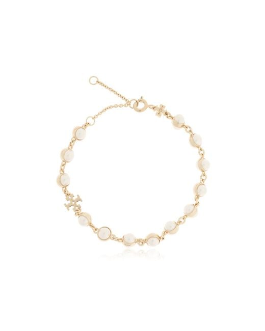 Tory Burch Metallic Logo Pearl Bracelet