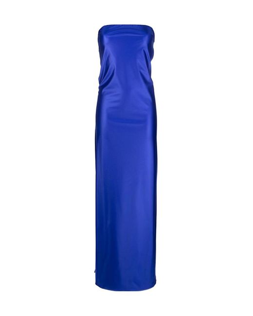 Heron Preston Blue Cut-Out Strapless Dress