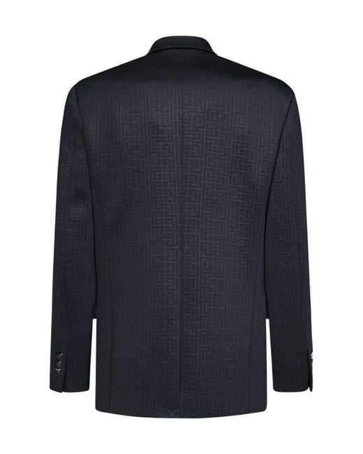 Balmain Blue Monogram Jacquard Blazer for men