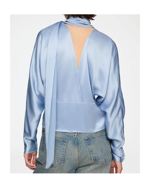 Ganni Blue Scarf Detail Kimono Sleeve Top