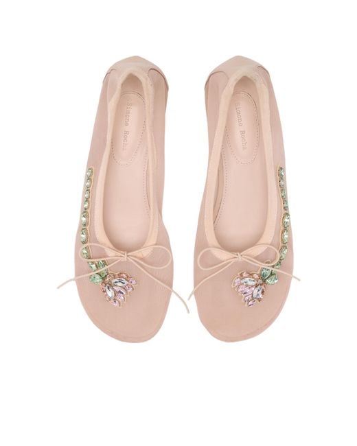 Simone Rocha Pink Mesh Embellished Ballerina Heel Pumps