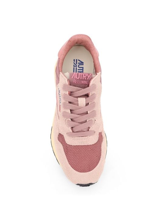 Autry Pink Suede Panelled Sneakers