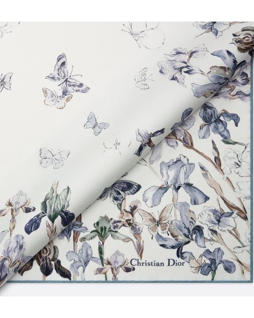 Dior White Butterflies And Iris Printed Square Scarf