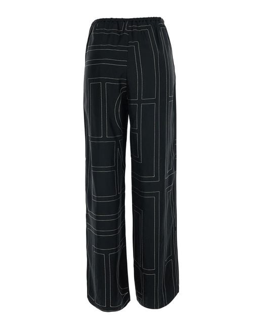 Totême Black Pants Monogram Silk Pj Bottoms Silk