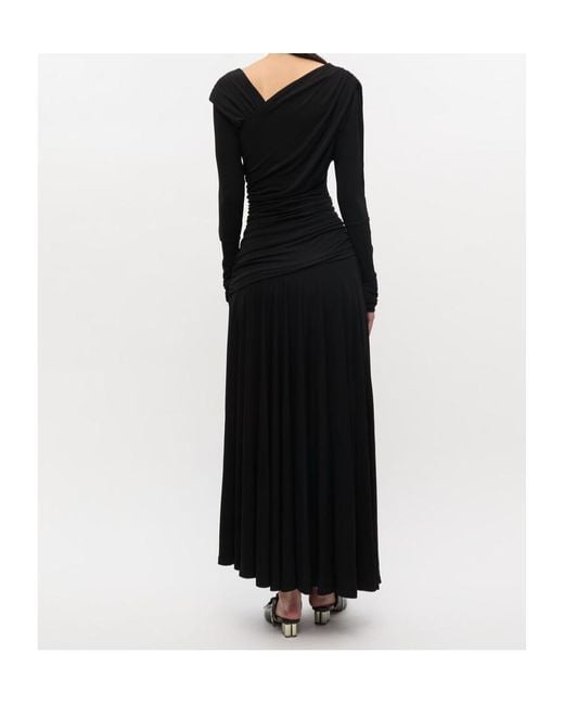 Ganni Black Ruched Long Dress