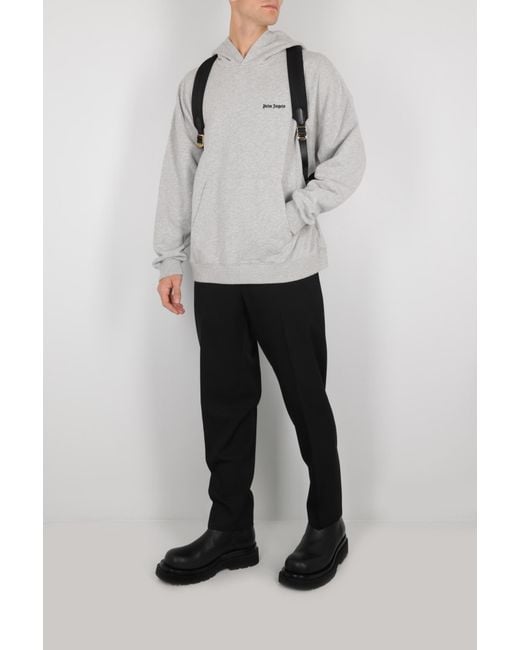 Palm Angels Gray Logo Embroidered Hoodie for men