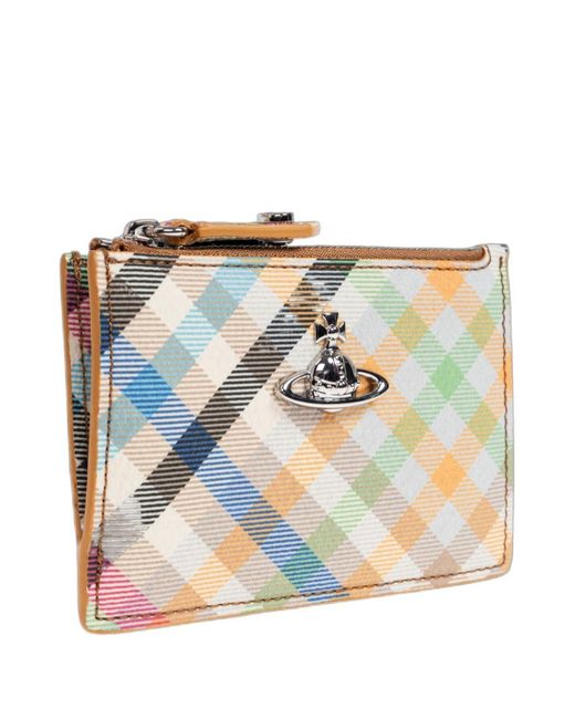 Vivienne Westwood Blue Orb Plaque Checked Card Holder
