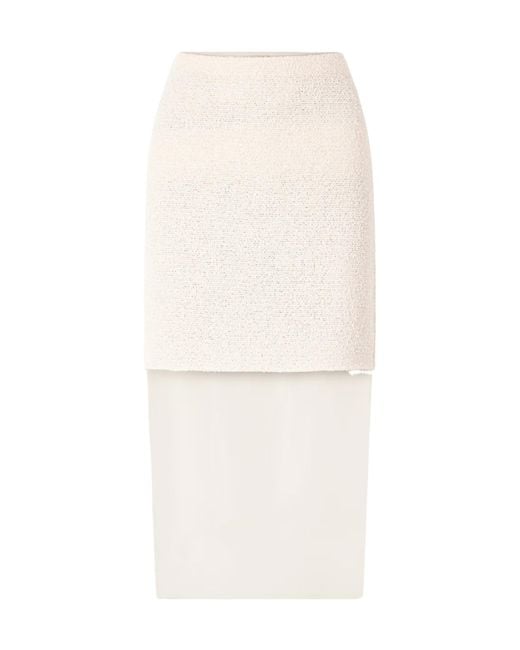 Khaite White Sybil Layered Cotton-Blend Bouclé And Organza Midi Skirt