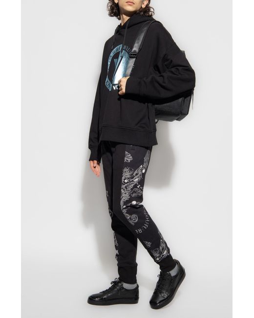Versace Jeans Blue Couture Logo Printed Drawstring Hoodie for men