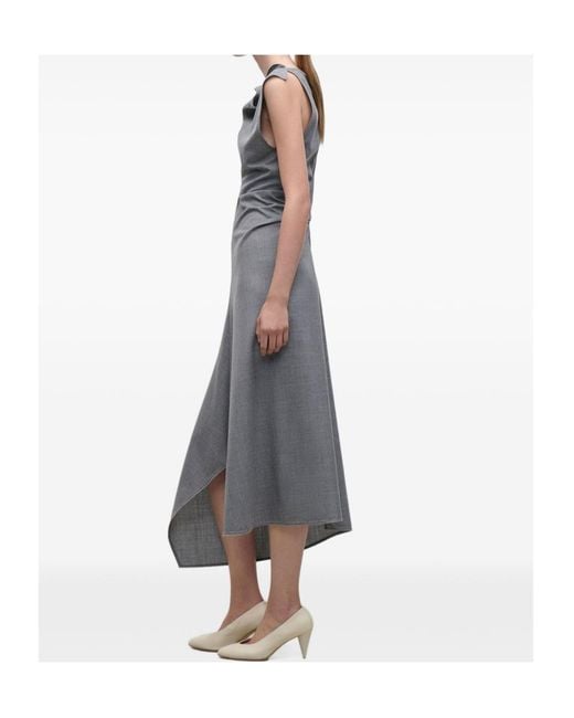 Victoria Beckham Gray Draped Asymmetric Hem Midi Dress
