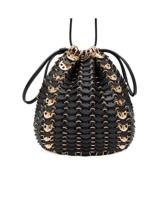 Rabanne Black Metal Leather Bucket Bag