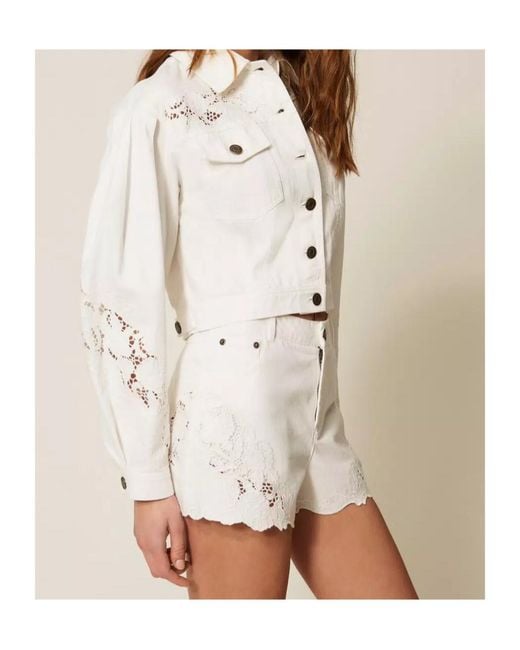 Twinset Natural Lace-Detail Shorts
