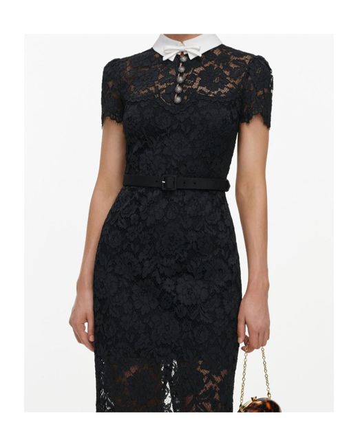 Self-Portrait Black Lace Contrast Collar Midi Dress
