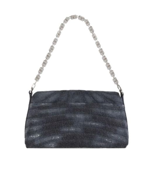 Givenchy Gray Logo Plaque Denim Quilted Small Shoulder Bag