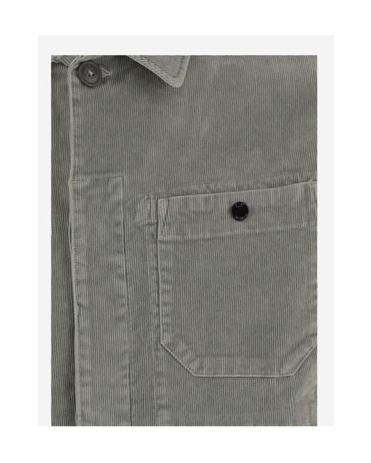 C P Company Gray Logo-Detail Corduroy Shirt for men