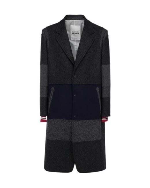 Valentino Blue Patchwork Single-Breasted Coat for men