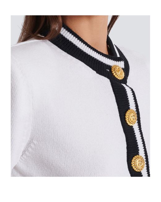 Balmain White Signature Button-Detail Cardigan