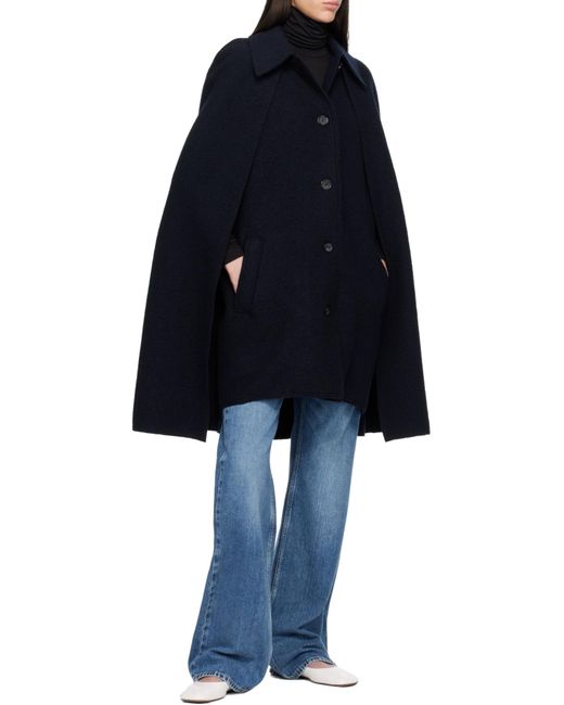 Totême Blue Buttoned Cape Coat