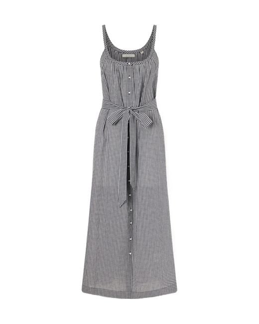 Doen Gray Nevita Belted Checked Organic Cotton Midi Dress