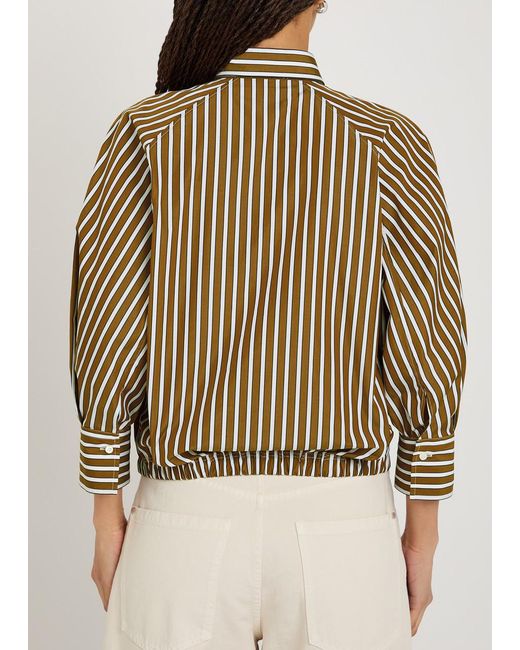 Brunello Cucinelli Brown Striped Boxy Cotton-Poplin Shirt