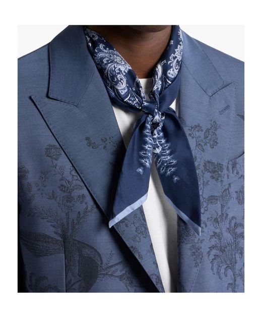 Etro Blue Silk Scarf With Paisley Motif And Pegaso for men