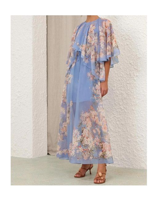 Zimmermann Purple Floral-Print Ruffled Dress