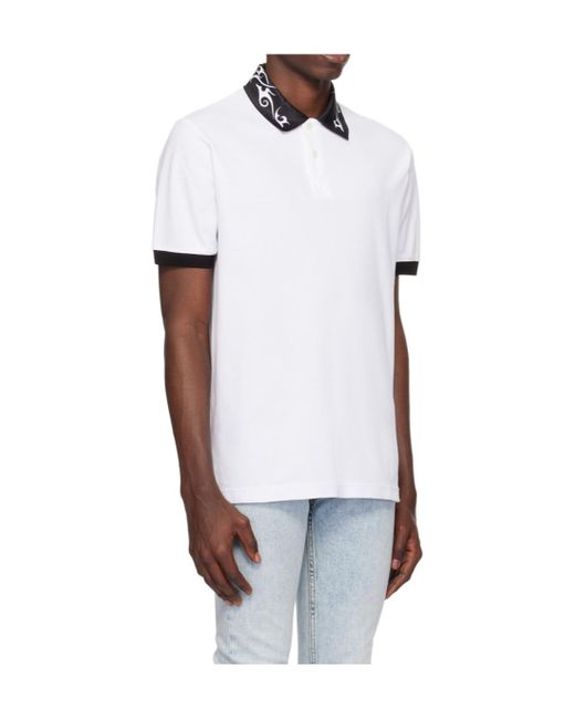 Versace Jeans White Printed Short-Sleeved Polo Shirt for men