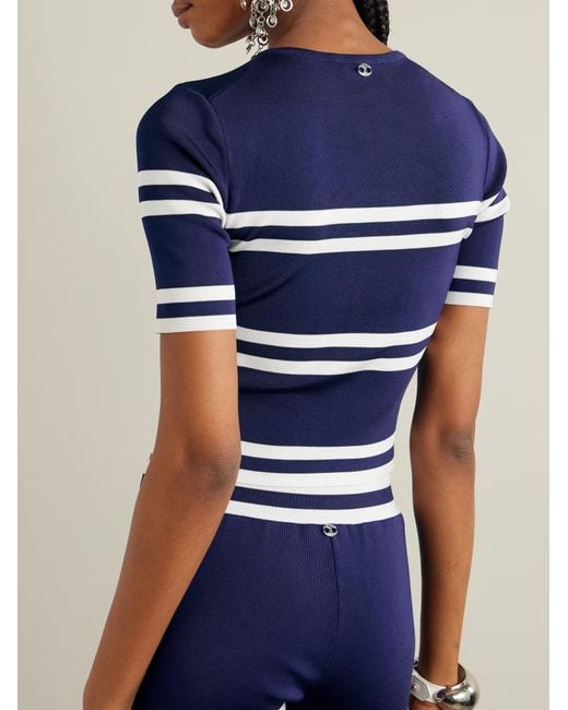 Rabanne Blue Striped Ribbed Knit Top
