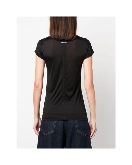 Tom Ford Black Logo Printed Crewneck T-Shirt