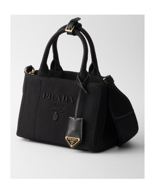 Prada Black Jardinière Cotton Canvas Mini Handbag