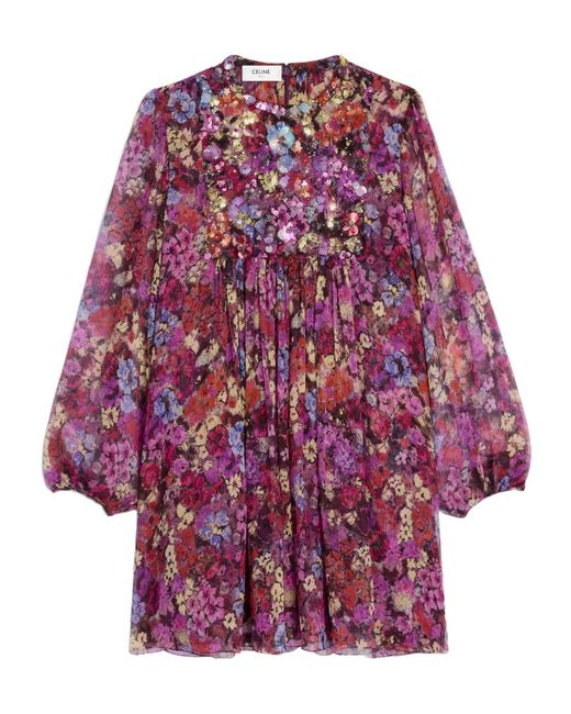 Céline Purple Embroidered Mini Folk Dress